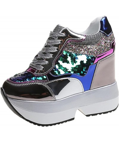 Trainers for Women Patchwork Colorful Sequin Lace-Up High-Top Chunky Shoes Anti-Slip Platform Breathable Sneakers Shoes Daily...