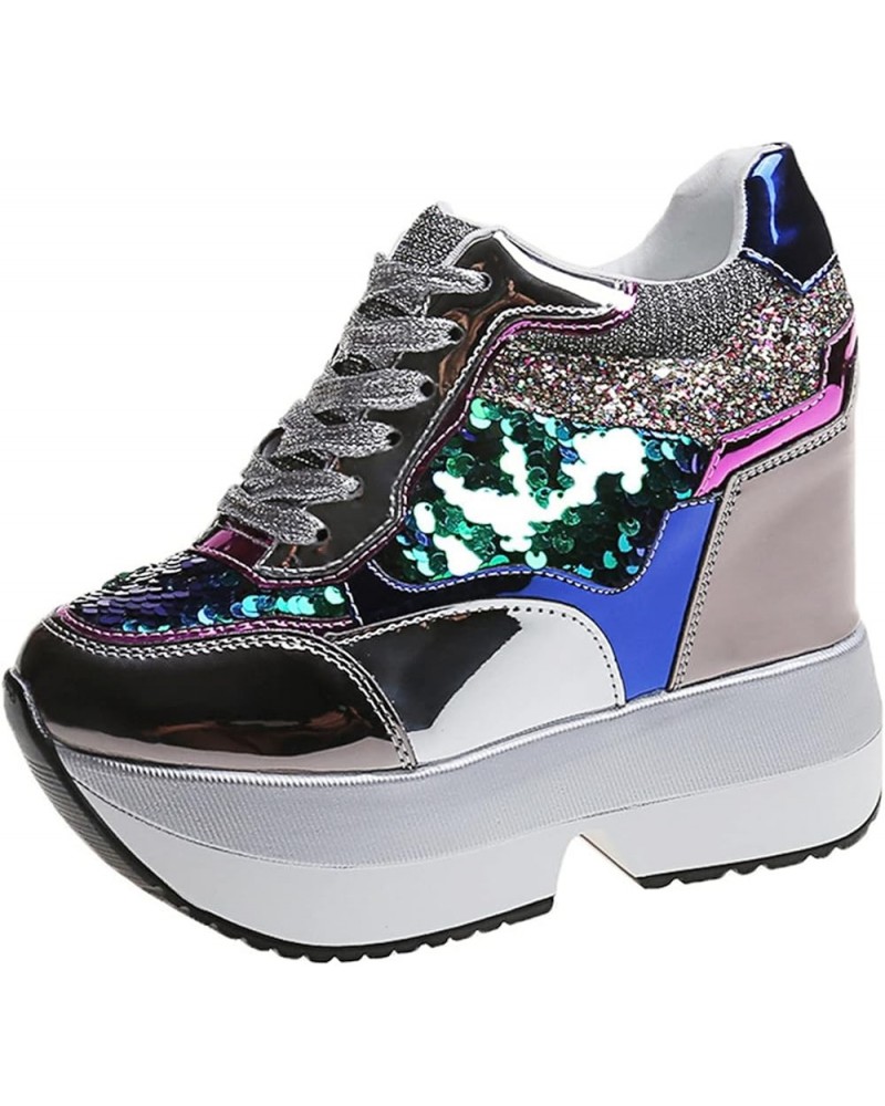 Trainers for Women Patchwork Colorful Sequin Lace-Up High-Top Chunky Shoes Anti-Slip Platform Breathable Sneakers Shoes Daily...