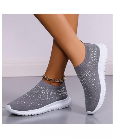 Women's Fashion Rhinestone Mesh Knit Slip On Sneaker Slip On Knitted Flats Work Shoes Flexible Lightweight Casual Easy Shoes ...