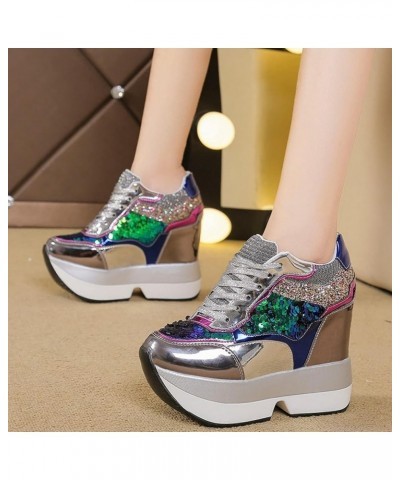 Trainers for Women Patchwork Colorful Sequin Lace-Up High-Top Chunky Shoes Anti-Slip Platform Breathable Sneakers Shoes Daily...