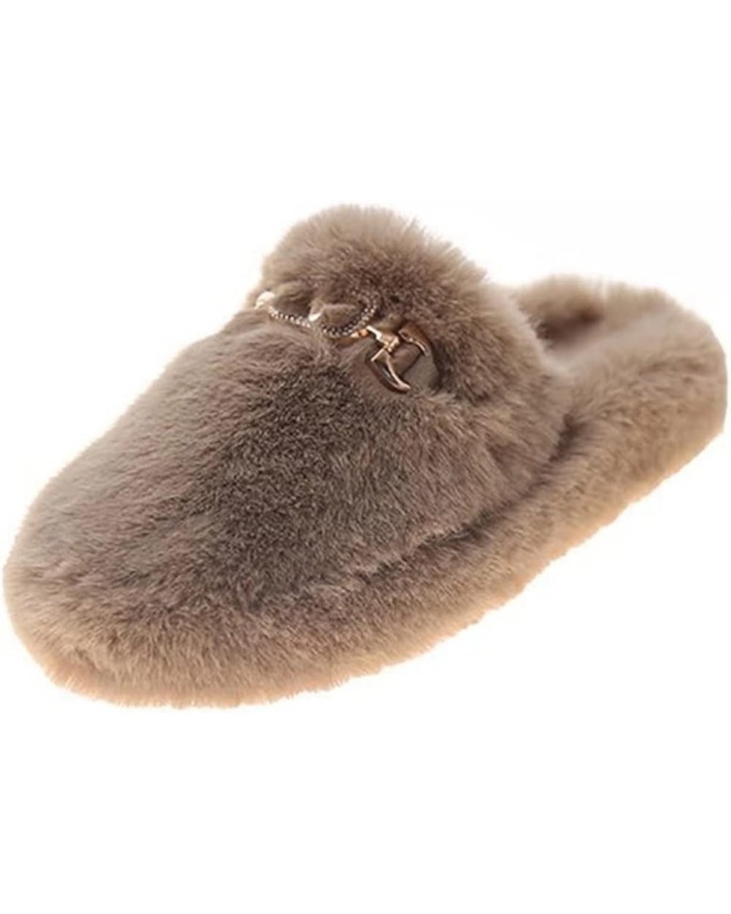 Women's Fuzzy Slippers Open Toe Fur Slides Fluffy Plush Slippers Furry Slip On Slippers House Shoes B2 Khaki $10.12 Slippers