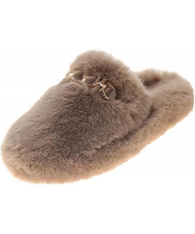 Women's Fuzzy Slippers Open Toe Fur Slides Fluffy Plush Slippers Furry Slip On Slippers House Shoes B2 Khaki $10.12 Slippers