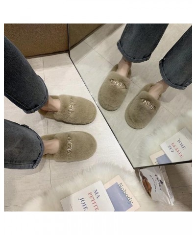 Women's Fuzzy Slippers Open Toe Fur Slides Fluffy Plush Slippers Furry Slip On Slippers House Shoes B2 Khaki $10.12 Slippers