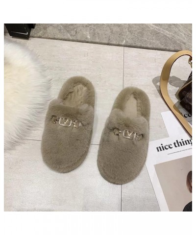 Women's Fuzzy Slippers Open Toe Fur Slides Fluffy Plush Slippers Furry Slip On Slippers House Shoes B2 Khaki $10.12 Slippers