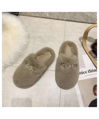 Women's Fuzzy Slippers Open Toe Fur Slides Fluffy Plush Slippers Furry Slip On Slippers House Shoes B2 Khaki $10.12 Slippers