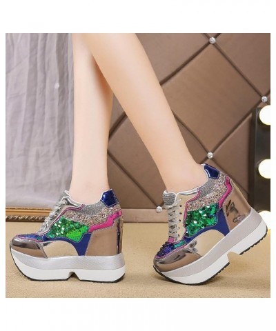 Trainers for Women Patchwork Colorful Sequin Lace-Up High-Top Chunky Shoes Anti-Slip Platform Breathable Sneakers Shoes Daily...