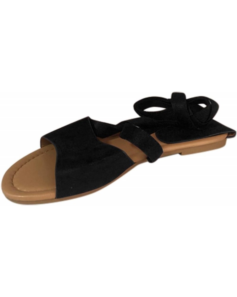 Womens Roman Rope Sandals Hollow Strap Size Flat sandals Sandals for Wide Width Fashion Sandal Summer Beach Shoes Black $14.4...