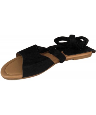 Womens Roman Rope Sandals Hollow Strap Size Flat sandals Sandals for Wide Width Fashion Sandal Summer Beach Shoes Black $14.4...