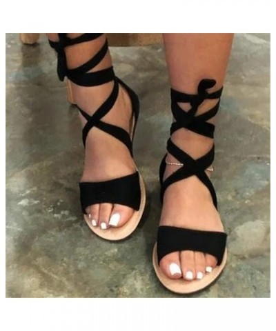 Womens Roman Rope Sandals Hollow Strap Size Flat sandals Sandals for Wide Width Fashion Sandal Summer Beach Shoes Black $14.4...