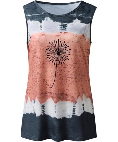 Womens Casual Round Neck Tie Dye Tank Dandelion Printing Sleeveless Vest T Shirt Blouse Tops Black - 2024 Independence Day $1...