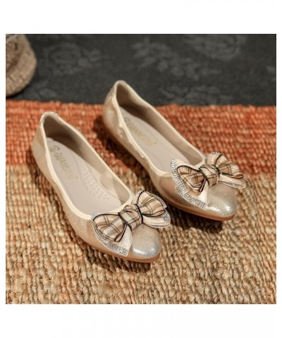 Women's Ballet Flat Shoes - Cute Beads Bowtie Wedding Flats Slip on Flats for Women Comfortable Gold-2 $22.03 Flats