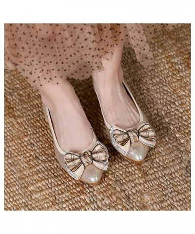 Women's Ballet Flat Shoes - Cute Beads Bowtie Wedding Flats Slip on Flats for Women Comfortable Gold-2 $22.03 Flats