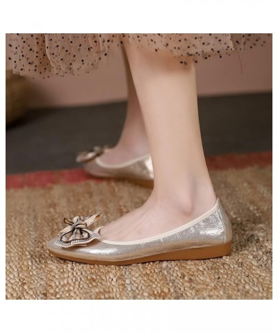 Women's Ballet Flat Shoes - Cute Beads Bowtie Wedding Flats Slip on Flats for Women Comfortable Gold-2 $22.03 Flats