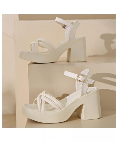 Chunky Heeled Sandals for Women 2024 Women's Summer Fashion Platform Chunky One Line Buckle Sandals Beach Outing Sandals Whit...