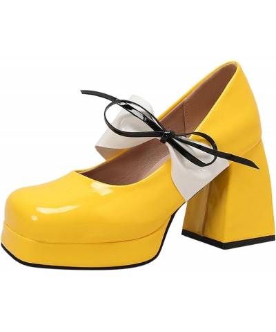 Womens Sandals Square Toe Chunky Heel Bowknot Band Womens Fashion Sandals Solid Color Summer Party Pumps Sandals Yellow $25.4...