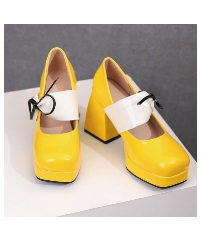 Womens Sandals Square Toe Chunky Heel Bowknot Band Womens Fashion Sandals Solid Color Summer Party Pumps Sandals Yellow $25.4...