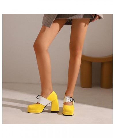 Womens Sandals Square Toe Chunky Heel Bowknot Band Womens Fashion Sandals Solid Color Summer Party Pumps Sandals Yellow $25.4...