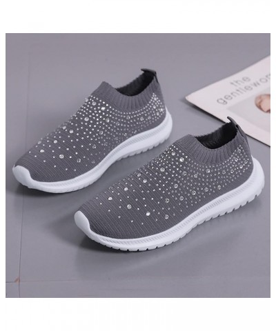 Women's Fashion Rhinestone Mesh Knit Slip On Sneaker Slip On Knitted Flats Work Shoes Flexible Lightweight Casual Easy Shoes ...