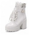 YUE Women High Heeled Booties Platform Shoes Patent Leather Short Boots Lace Up Shoe White $30.08 Boots