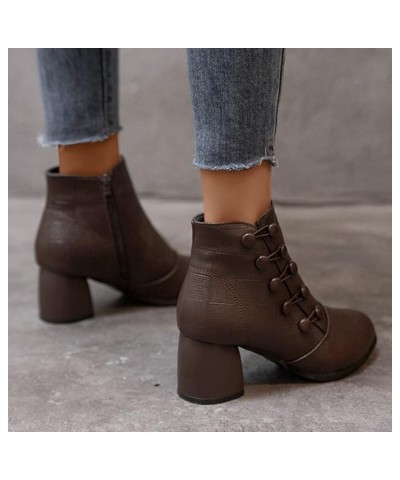 Cowgirl Boots Women Low Chunky Heel Western Ankle Boots Retro Buckle Casual Comfy Short Boots Summer Fall Brown $19.77 Boots