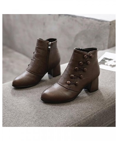 Cowgirl Boots Women Low Chunky Heel Western Ankle Boots Retro Buckle Casual Comfy Short Boots Summer Fall Brown $19.77 Boots