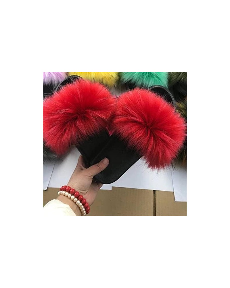 Slipper Cotton Furry Slippers Ladies House Shoes Cute Plush Faux Fluffy Sandals Women's Fur Slides Winter Warm Home Slippers ...