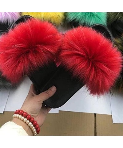 Slipper Cotton Furry Slippers Ladies House Shoes Cute Plush Faux Fluffy Sandals Women's Fur Slides Winter Warm Home Slippers ...