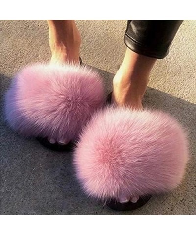 Slipper Cotton Furry Slippers Ladies House Shoes Cute Plush Faux Fluffy Sandals Women's Fur Slides Winter Warm Home Slippers ...