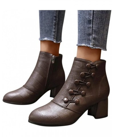 Cowgirl Boots Women Low Chunky Heel Western Ankle Boots Retro Buckle Casual Comfy Short Boots Summer Fall Brown $19.77 Boots