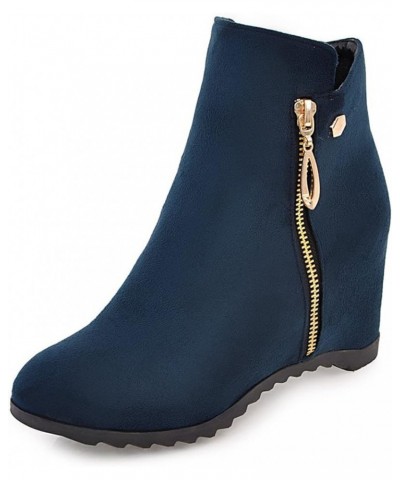 Women Winter Wedge Round Toe Ankle Boots Side Zip Blue 1 $27.85 Boots