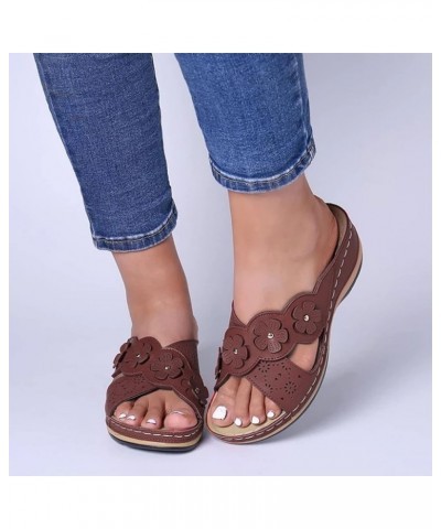 Sandals Women Heels Platform, Women's Wedge Sandals Open Toe Outdoor Round Toe Casual Sandals Retro Black Sandals D-brown $13...