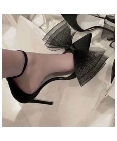 Black Bowknot Stilettos Pointed Closed High Heel for Women Ankle Strap Wedding Party Dress Pumps Sandals Black $30.77 Sandals