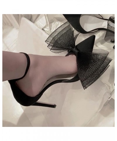 Black Bowknot Stilettos Pointed Closed High Heel for Women Ankle Strap Wedding Party Dress Pumps Sandals Black $30.77 Sandals