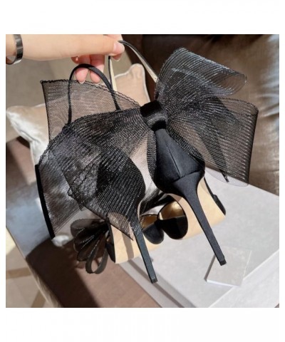 Black Bowknot Stilettos Pointed Closed High Heel for Women Ankle Strap Wedding Party Dress Pumps Sandals Black $30.77 Sandals