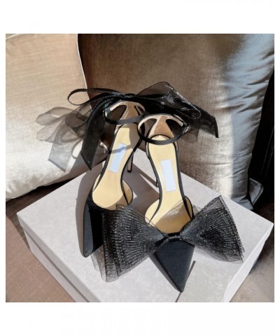 Black Bowknot Stilettos Pointed Closed High Heel for Women Ankle Strap Wedding Party Dress Pumps Sandals Black $30.77 Sandals