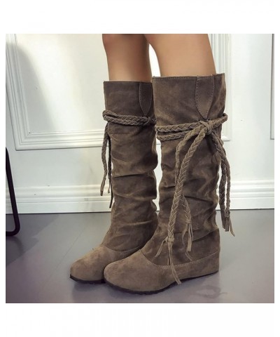 Cowboy Boots for Women Boots Increased High Tassel Size Inner Plus Toe Round Lace up outdoor work shoes A Khaki $18.62 Outdoo...