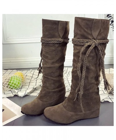 Cowboy Boots for Women Boots Increased High Tassel Size Inner Plus Toe Round Lace up outdoor work shoes A Khaki $18.62 Outdoo...