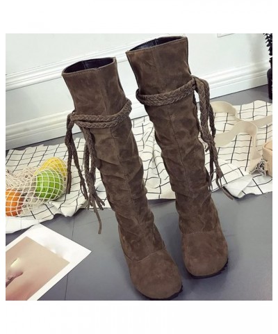 Cowboy Boots for Women Boots Increased High Tassel Size Inner Plus Toe Round Lace up outdoor work shoes A Khaki $18.62 Outdoo...