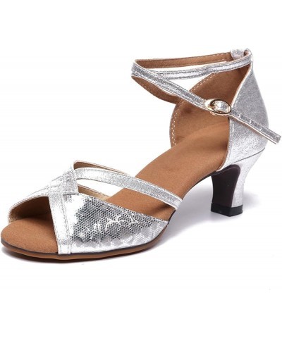 Cute Sandals for Women,Women's Glitter Ankle Strap Peep Toe Sandals Salsa Tango Leisure Performance Shoes Silver $19.70 Sandals