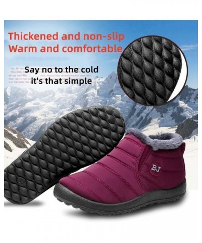 Womens Snow Boots， Ladies Warm Ankle Boots Slip On Waterproof Outdoor Booties，Shoes for Women Fur Lined Warm Ankle Boots Wine...