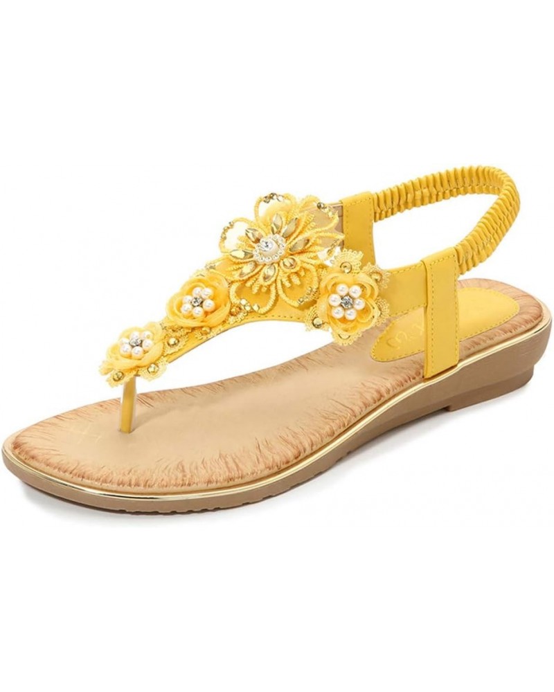 Sandals for Women Wide Width,Women's Summer Beach Bohemia Flip Flops T-Strap Flat Sandals Comfort Walking Shoes Z2_yellow $9....