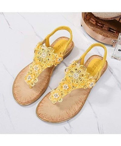 Sandals for Women Wide Width,Women's Summer Beach Bohemia Flip Flops T-Strap Flat Sandals Comfort Walking Shoes Z2_yellow $9....