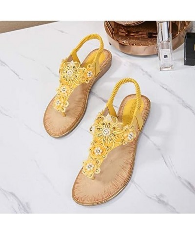 Sandals for Women Wide Width,Women's Summer Beach Bohemia Flip Flops T-Strap Flat Sandals Comfort Walking Shoes Z2_yellow $9....