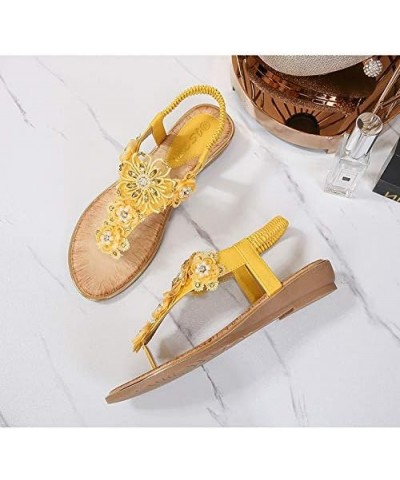 Sandals for Women Wide Width,Women's Summer Beach Bohemia Flip Flops T-Strap Flat Sandals Comfort Walking Shoes Z2_yellow $9....