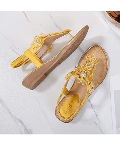 Sandals for Women Wide Width,Women's Summer Beach Bohemia Flip Flops T-Strap Flat Sandals Comfort Walking Shoes Z2_yellow $9....