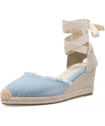 7CM Heel Platform Wedges Espadrilles 438 Light-blue-7cm $25.29 Sandals