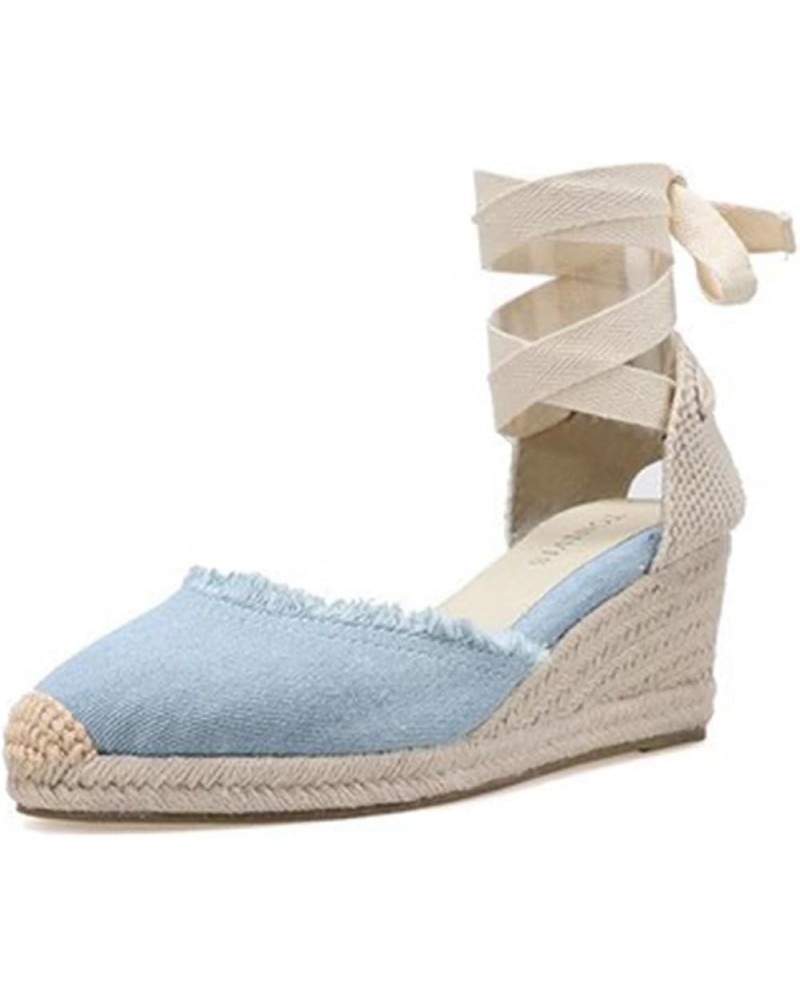 7CM Heel Platform Wedges Espadrilles 438 Light-blue-7cm $25.29 Sandals