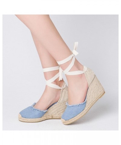 7CM Heel Platform Wedges Espadrilles 438 Light-blue-7cm $25.29 Sandals