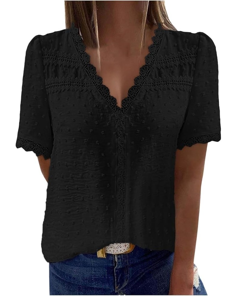 Summer Tops for Women 2024 Dressy Casual Puff Short Sleeve T Shirts V Neck Business Western Blouse Office Sleeve Black $14.51...