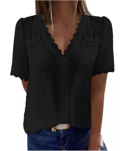 Summer Tops for Women 2024 Dressy Casual Puff Short Sleeve T Shirts V Neck Business Western Blouse Office Sleeve Black $14.51...